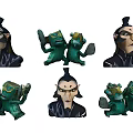 Colorful Character Action Figures With Green Monster And Black Outfit Designs
