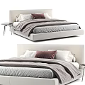Modern Double Bed With Light Colored Headboard Gray Blanket White Sheets Pillows And Small Nightstand 3d model
