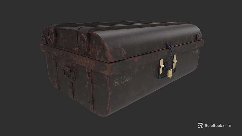 Vintage Rusty Trunk With Metal Lock Leather Top And Decorative Studs For Antique Storage 3d model 