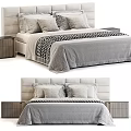 Modern Double Bed With Upholstered Headboard Bedside Tables And Gray Bedspread