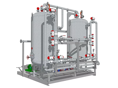 Industrial Equipment System With Cylindrical Tanks Piping Valves And Metal Support Structures 3d model