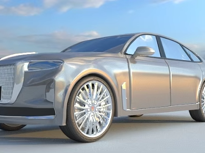 Silver Modern Sedan With Sleek Body Design And Shiny Alloy Wheels Under Blue Sky 3d model