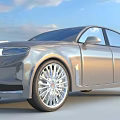 Silver Modern Sedan With Sleek Body Design And Shiny Alloy Wheels Under Blue Sky