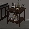 Wooden Side Table With Two Tiers In Living Room Featuring Photo Frame Vase Radio And Books