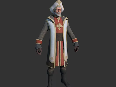 Wise Elder Character In Traditional White Turban With Red And Gold Embroidered Robe 3d model