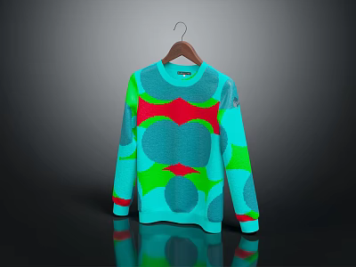 Blue Long Sleeve Sweater With Red Green Circular Patterns And Modern Stylish Design 3d model