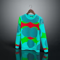 Blue Long Sleeve Sweater With Red Green Circular Patterns And Modern Stylish Design