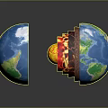 Earth Cross Section Showing Internal Layers With Blue Surface And Green Landmasses