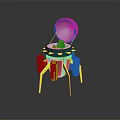 Futuristic Mechanical Device With Yellow Legs Cylindrical Parts And Transparent Spiral Sphere