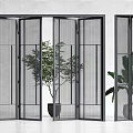 Modern Folding Doors Interior Design With Black Frame And Green Plants 3d model