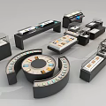 Diverse Exhibition Stand Ornaments With Circular Rectangular Cases And Sample Displays