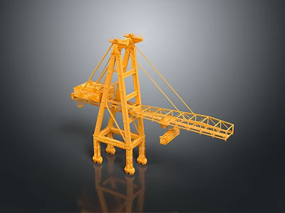 Yellow Construction Crane Model With Detailed Mechanical Structure And Extended Boom 3d model