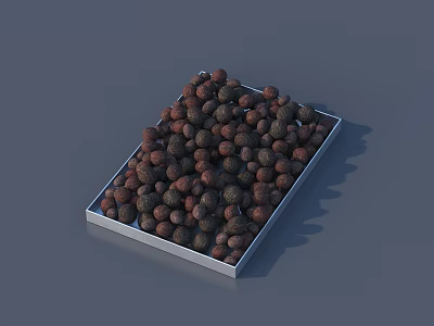 Brown and Black Stone Wood Pellets Filled in White Rectangular Tray 3d model