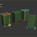 Building Waste Management Facilities With Green Trash Bins And Wheels