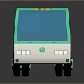 Turquoise Modern Bus With Large Windows And Green Wheels On Reflective Surface 3d model