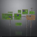 Green And Orange Highway Road Signs With Direction Indicators Distance Markers And Location Names