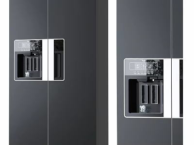 Modern Black Double Door Refrigerator Freezer With Water Dispenser And Control Panel 3d model