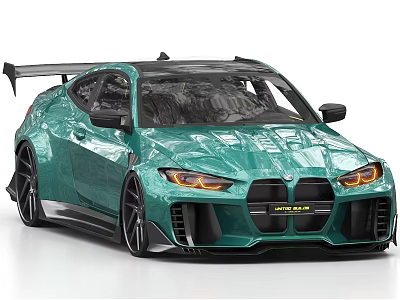 Teal BMW M4 G82 With Widebody Kit Rear Spoiler And Sporty Front Fascia 3d model