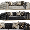 Luxurious Modern Two Seater Sofa With Velvet Upholstery Golden Accents And Decorative Pillows