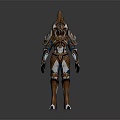 Futuristic Armored Character and Mythical Creature With Gold Blue Armor Spiked Helmet