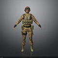 Camouflage Uniformed Soldier In Military Gear With Helmet And Tactical Vest