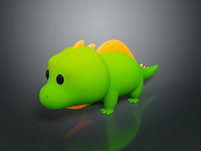 Cute Green Cartoon Dinosaur Character With Orange Fin And Smooth Surface 3d model
