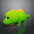 Cute Green Cartoon Dinosaur Character With Orange Fin And Smooth Surface