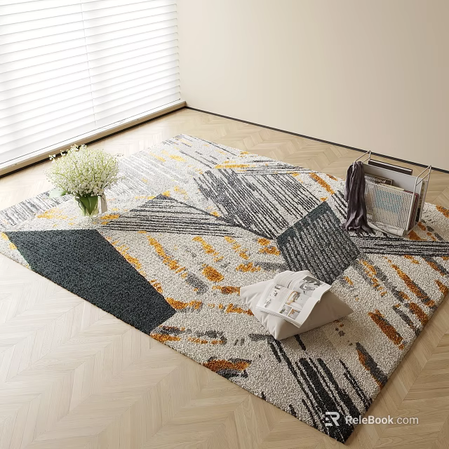 Stylish Square Rug with Abstract Geometric Pattern in Neutral Tones and Home Decor Accents 3d model 