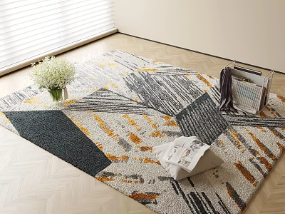 Stylish Square Rug with Abstract Geometric Pattern in Neutral Tones and Home Decor Accents 3d model