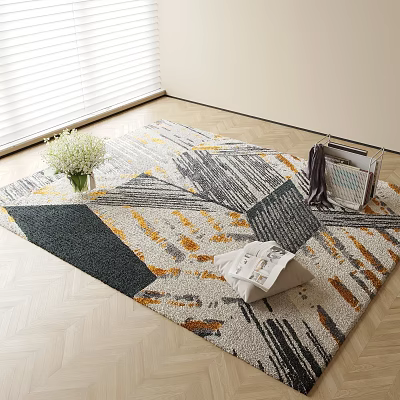 Stylish Square Rug with Abstract Geometric Pattern in Neutral Tones and Home Decor Accents 3d model