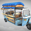Blue Mobile Food Cart With Blue Canopy And Food Display Shelves For Hungry Customers