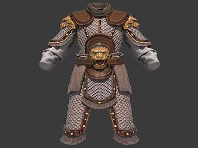 Medieval Armor with Chainmail Golden Decorations And Shoulder Guards Leather Waist Belt And Detailed Craftsmanship 3d model
