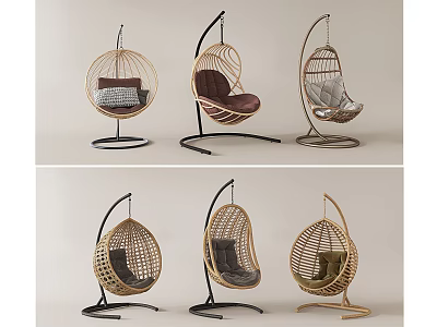 Various Stylish Rattan Hanging Chairs With Modern Designs And Comfortable Seats 3d model