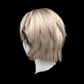 Natural Looking White Head Model With Blonde Short Voluminous Hair Against Black Background