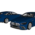Blue Mercedes AMG Sports Sedan Cars With Sleek Exterior And Alloy Wheels
