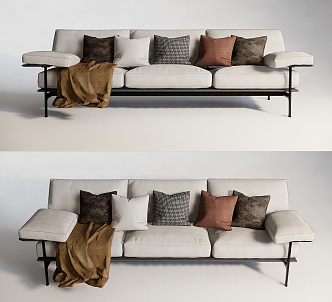 Modern Three-Seat Sofa Double Sofa Multiplayer Sofa Blanket Pillow 3d model