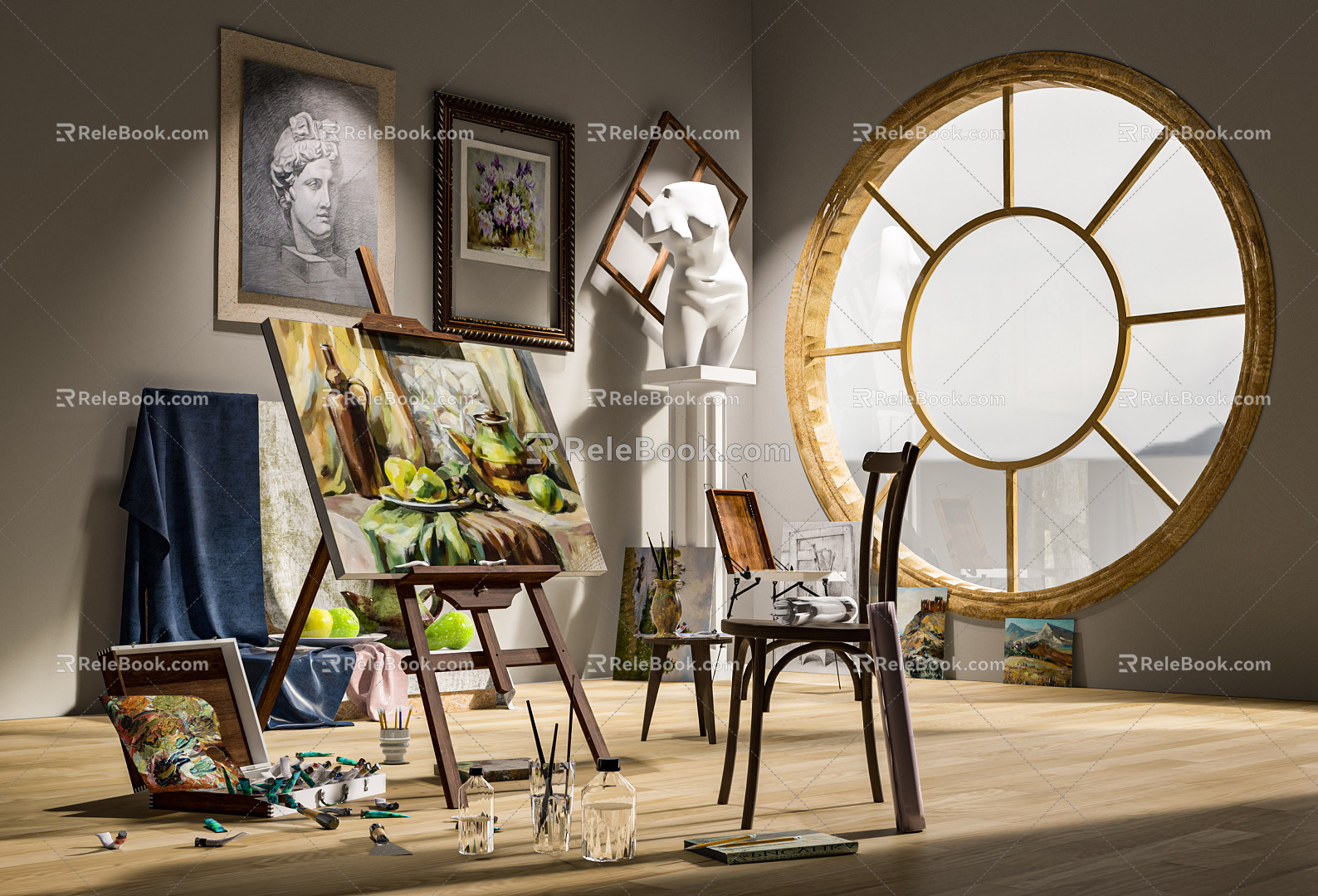 Modern painting studio space 3d model