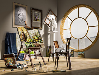 Modern painting studio space 3d model