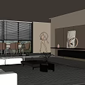 Modern Living and Dining Room Interior With Large Windows Mountain View Sofa And Circular Lamp