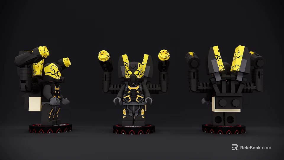 Black And Yellow Building Block Figures With Mechanical Design And Detailed Structure 3d model 