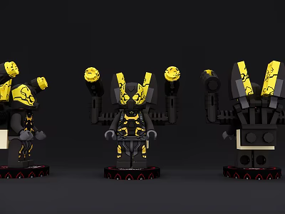 Black And Yellow Building Block Figures With Mechanical Design And Detailed Structure 3d model