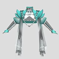 Teal Ornate Fashion Outfit With Wing Like Decorations Geometric Patterns And Transparent Flowing Sleeves