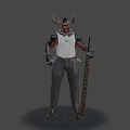 Game Movie Character with Horns Black Spiky Hair Green Pendant White Tank Top and Mace
