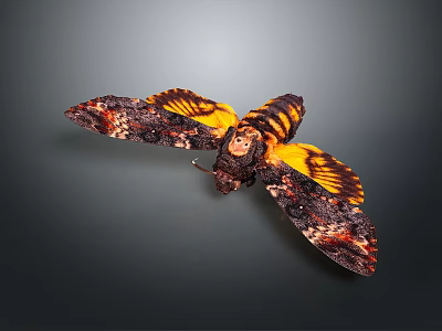 Striking Moth With Yellow And Black Wings Featuring Intricate Patterns In Flight Position 3d model