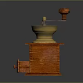 Vintage Coffee Grinder With Wooden Base Metal Grinding Parts And Red Handle