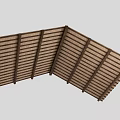 Wooden Slatted Ceiling Interior Design With Striped Pattern And Angular Structure 3d model