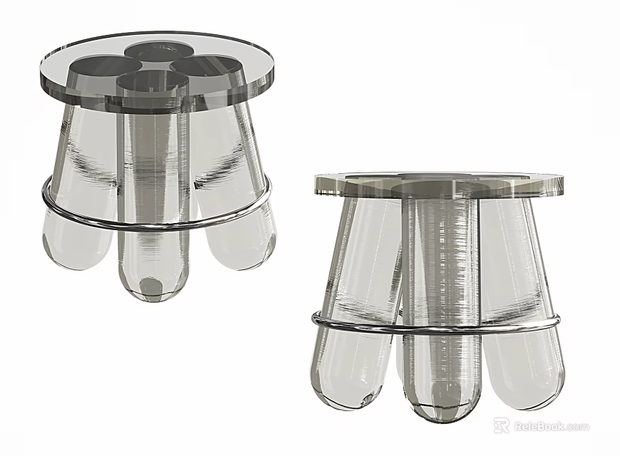 Transparent Modern Acrylic Stools With Circular Base And Layered Structure 3d model