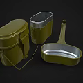 Vintage Yellow Metal Dinnerware Set With Lids Handles And Three Containers