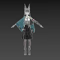 Anime Game Character Design With Fox Ears Mechanical Arm Blue Coat Uniform And Dark Skirt
