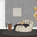 Modern White Sectional Sofa with Gray Wall Wooden Floor and Round Rug in Living Room